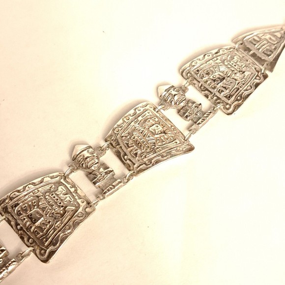 Antique Industria Peruana Aztec Maya Bracelet 900 Silver - Picture 7 of 13